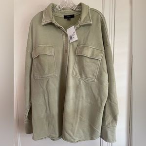 Plus Size French Terry Shacket in Pistachio Green